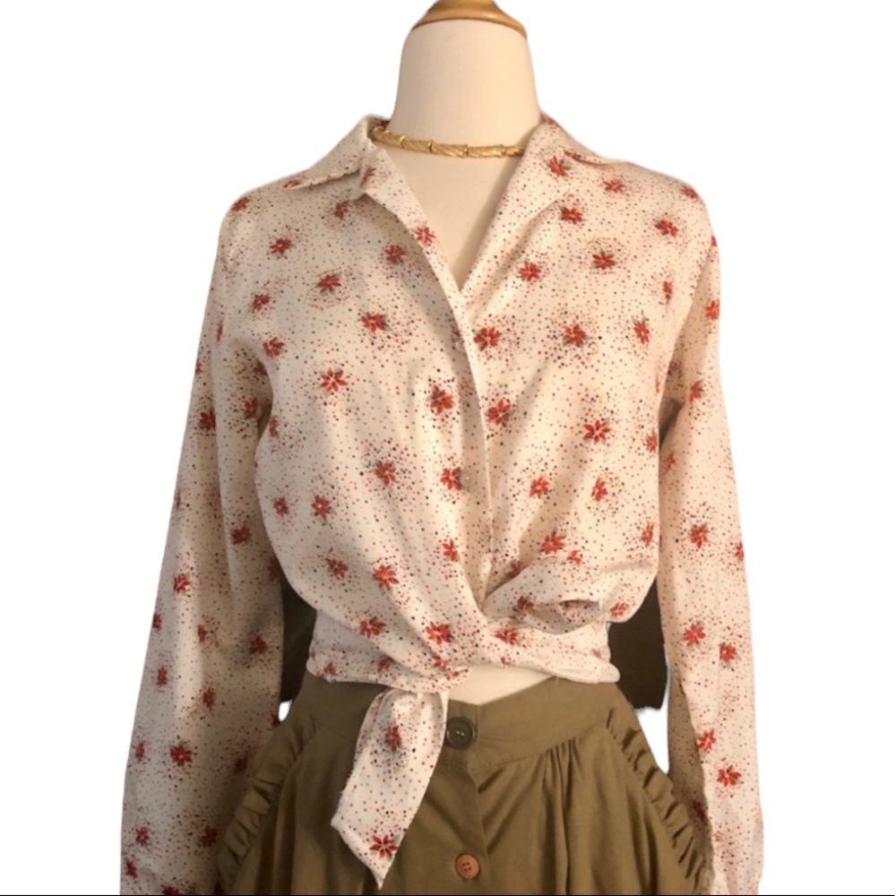 Vintage 1970’s Feminine Floral Button Down Blouse by Lady, Medium